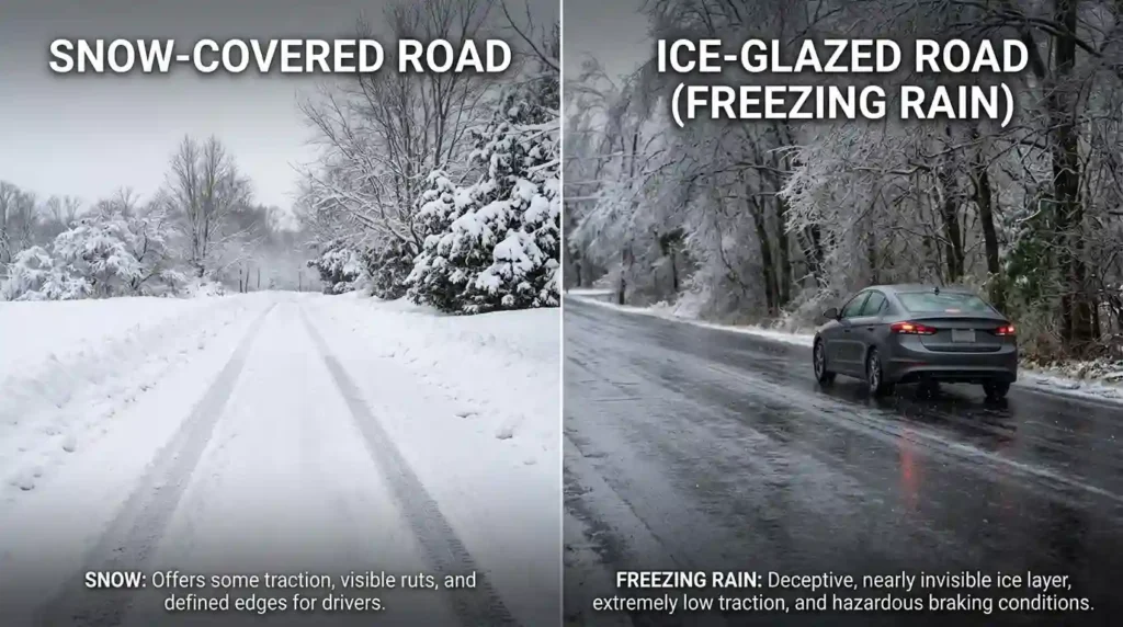 Ice vs Snow Road Hazard Comparison