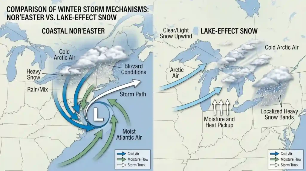Nor’easter vs Lake-Effect Snow