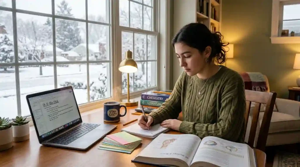 Student Studying During a Snow Day
